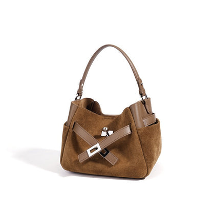 Effortless Suede Genuine Leather Bucket Clutch Bag