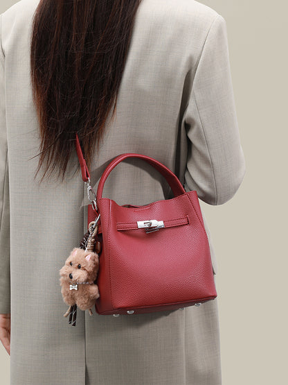 Minimalist Vegan Eco-Leather Mini Bucket Clutch Bag with Lovely Dog Charm