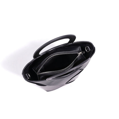 Refined Geometric Woven Genuine Leather Mini Bucket Clutch Bag