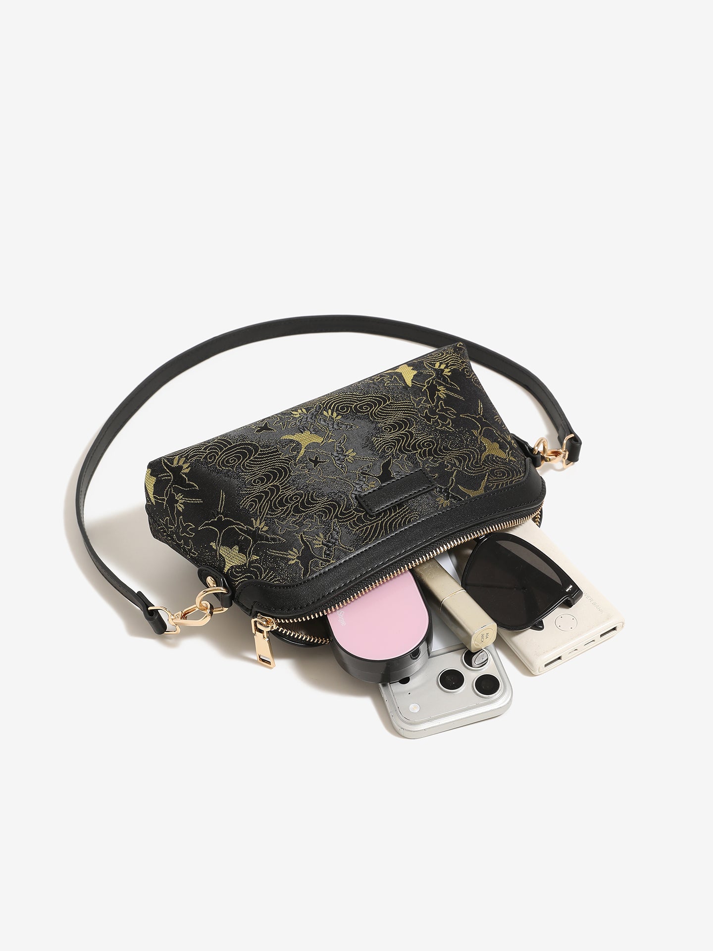 Opulent Crane Pattern Vegan Eco-Leather Clutch Bag
