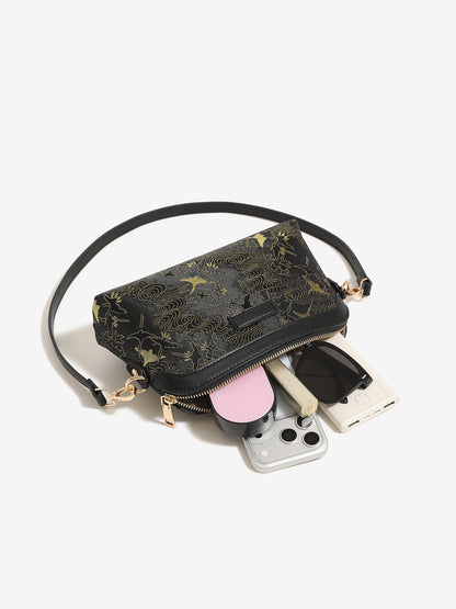 Opulent Crane Pattern Vegan Eco-Leather Clutch Bag