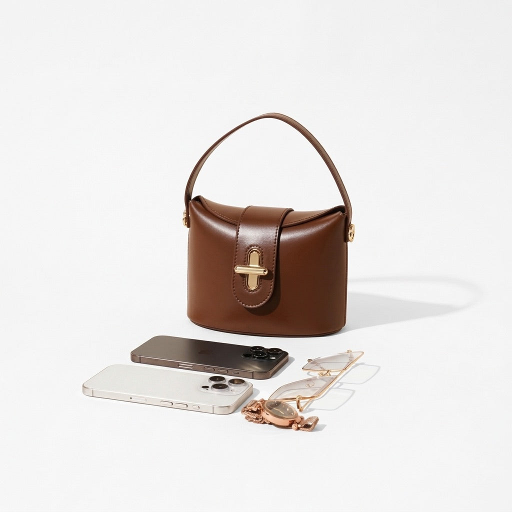Borsa da donna in pelle genuina vintage con manico superiore e chiusura a lucchetto