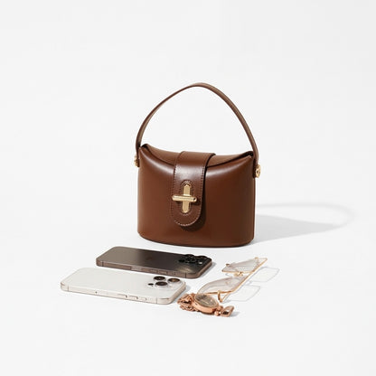 Borsa da donna in pelle genuina vintage con manico superiore e chiusura a lucchetto