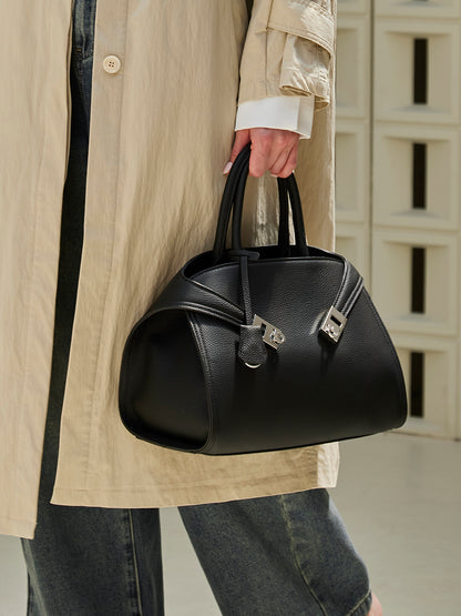 Borsa tote a tracolla di lusso retrò in vera pelle effetto litchi con doppia fibbia