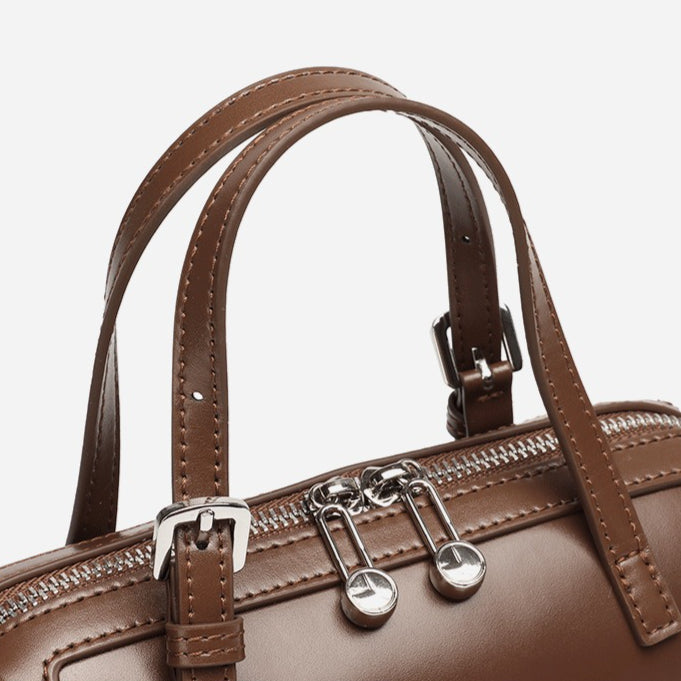 Retro Maillard Genuine Leather Boston Barrel Bag