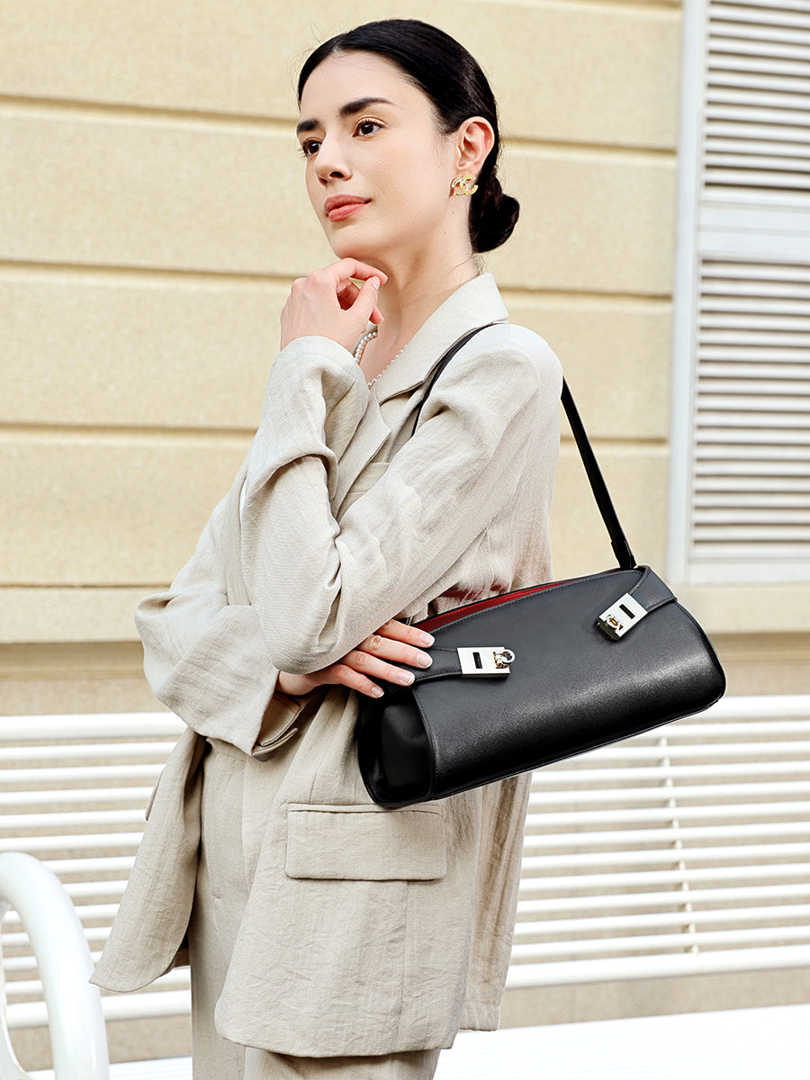 Graceful Genuine Leather Baguette Clutch Bag