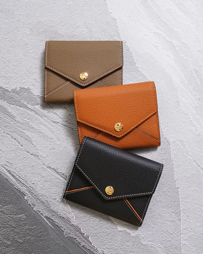 Envelope-Designed Genuine Leather Short Wallet