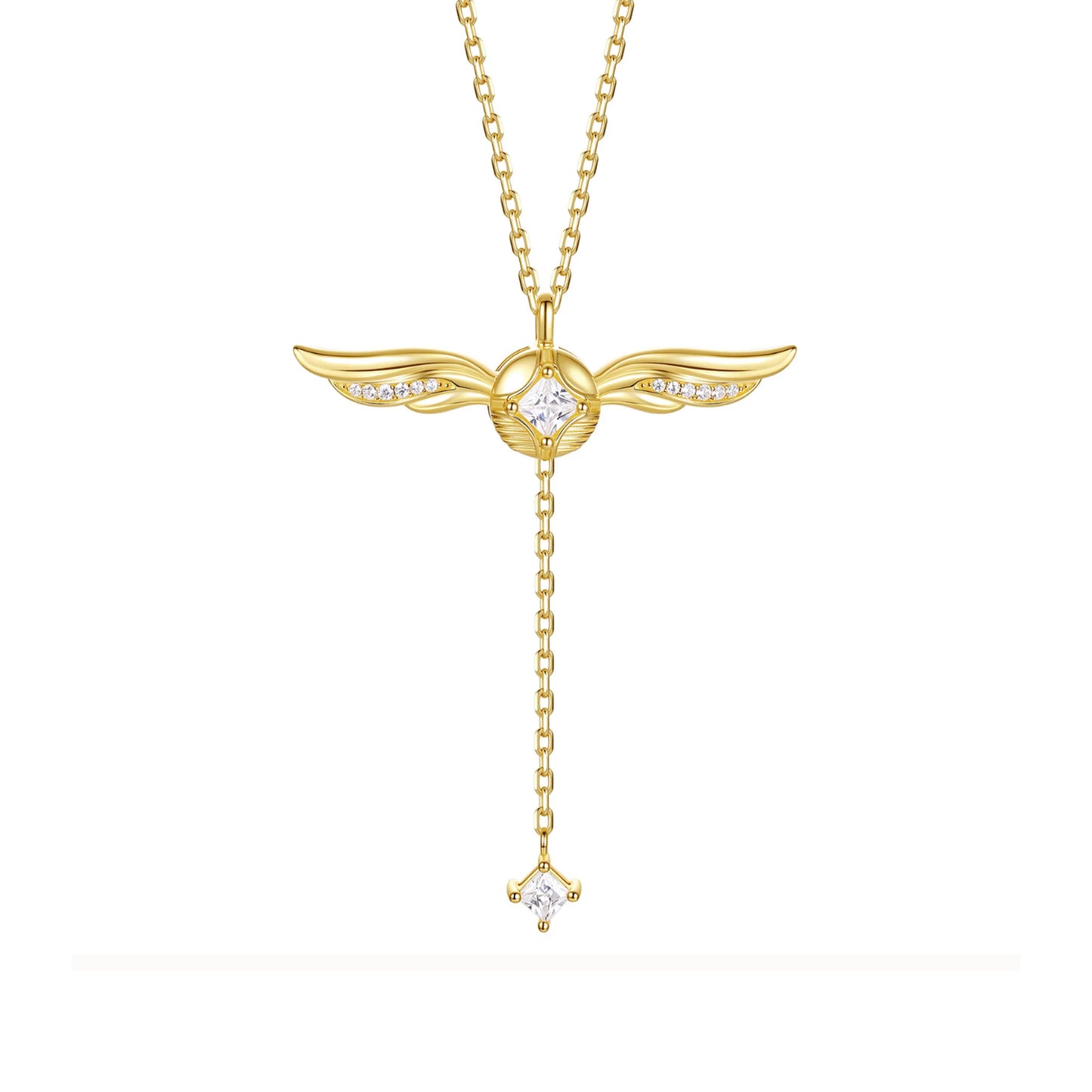 Golden Winged Sparkle Lariat Necklace
