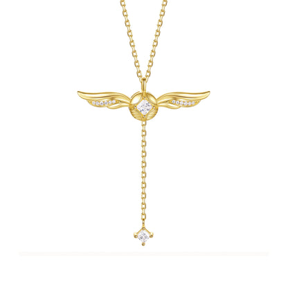 Golden Winged Sparkle Lariat Necklace