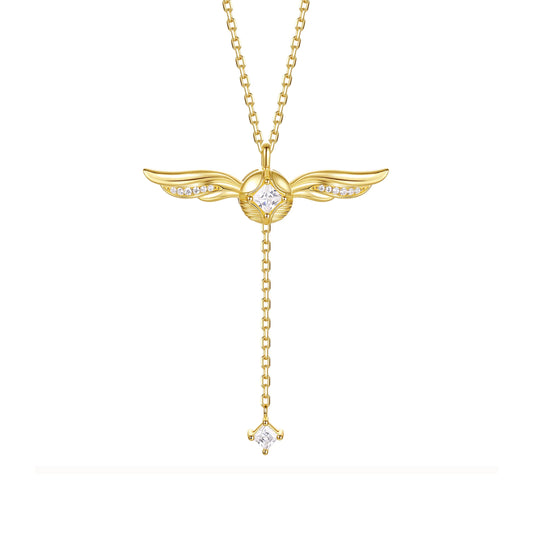 Golden Winged Sparkle Lariat Necklace
