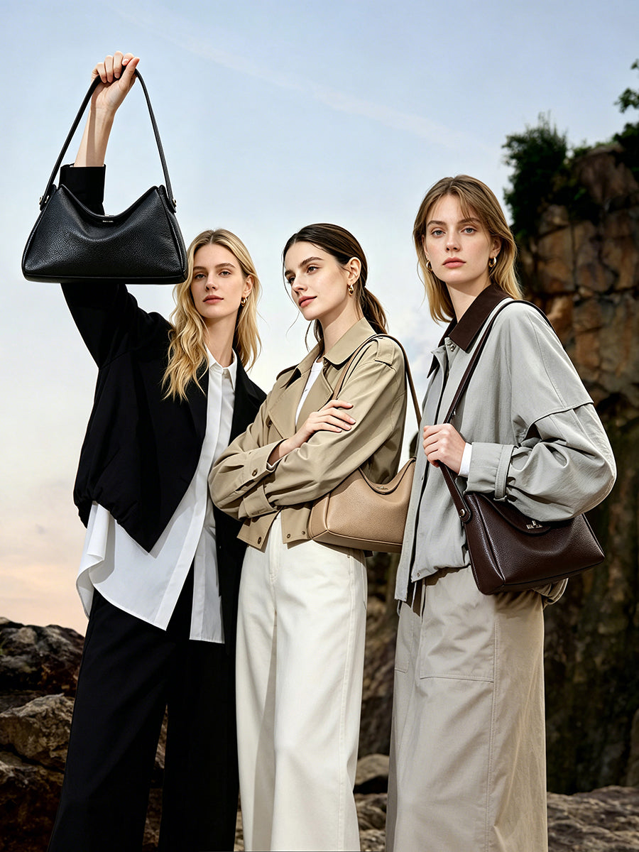 Nonchalant Lychee-Grain Genuine Leather Crossbody Hobo Bag