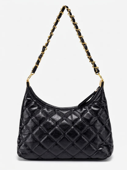 Borsa hobo pochette classica trapuntata, in ecopelle vegana, con catena