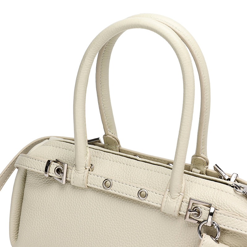 Refined Genuine Leather Petite Boston Clutch Bag with Mini Pouch