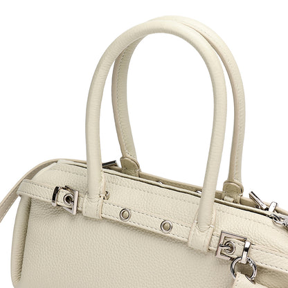 Refined Genuine Leather Petite Boston Clutch Bag with Mini Pouch