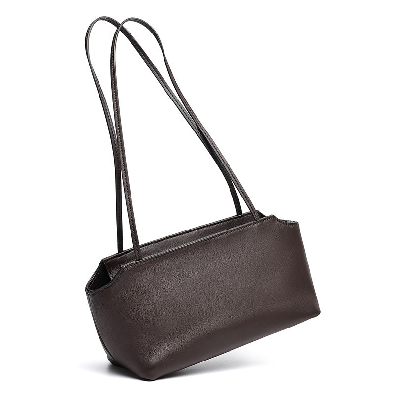 Minimalist Genuine Lambskin Leather Baguette Clutch Bag