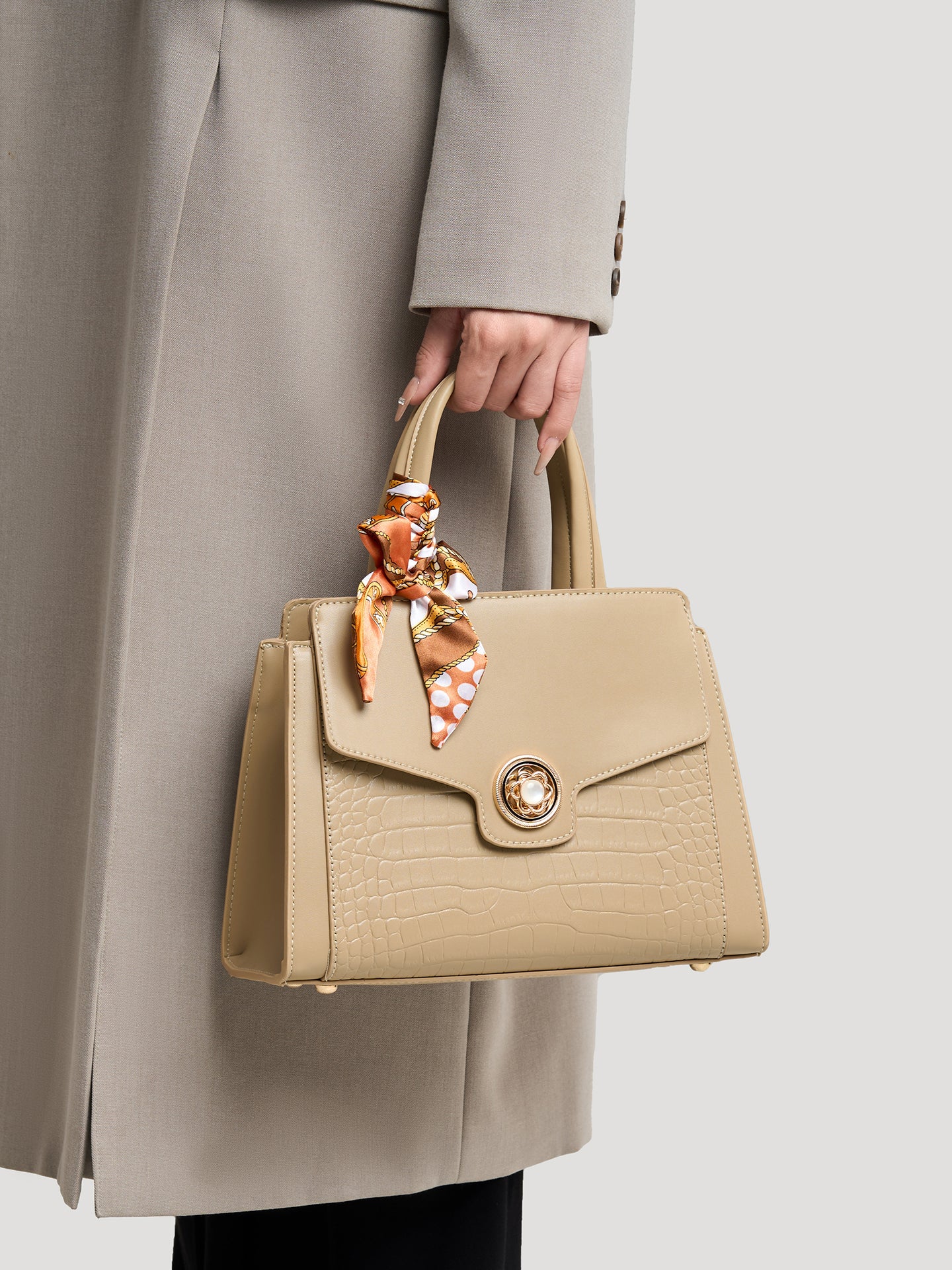 Sophisticated Croc Embossed Vegan Eco-Leather Satchel Clutch Bag