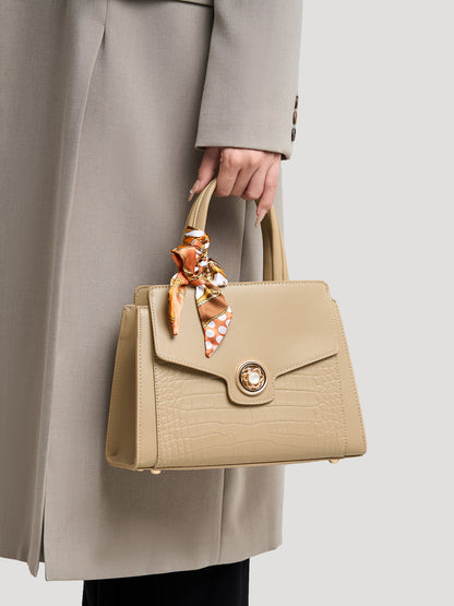 Sophisticated Croc Embossed Vegan Eco-Leather Satchel Clutch Bag