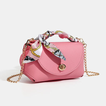 Elegant Retro Genuine Leather Chain Crossbody Shoulder Silk Scarf Handbag