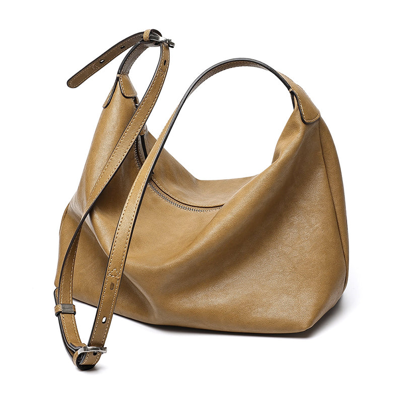 Supple Slouchy Genuine Leather Crescent Hobo Clutch Bag