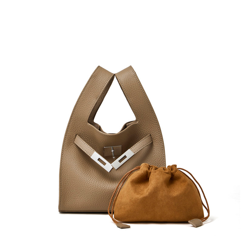 Borsa classica a secchiello chic in vera pelle per tutti i giorni, a tracolla