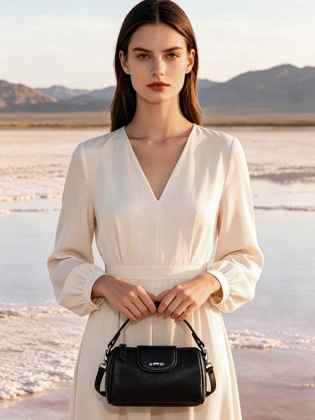 Modern Genuine Leather Cylindrical Barrel Clutch Bag