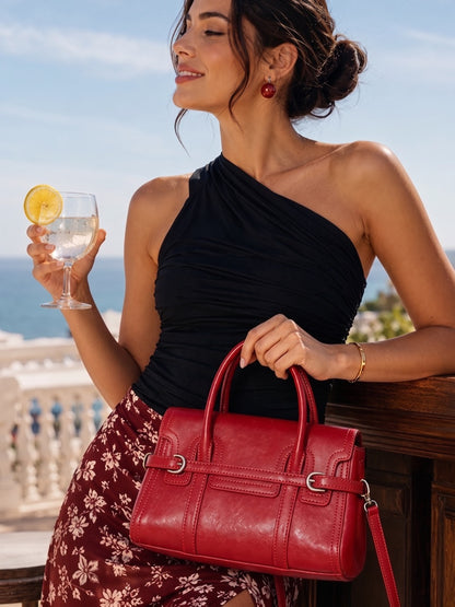 Sleek Genuine Leather Flap Satchel Clutch Bag