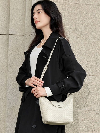 Elegant Woven Genuine Leather Hobo Clutch Bag