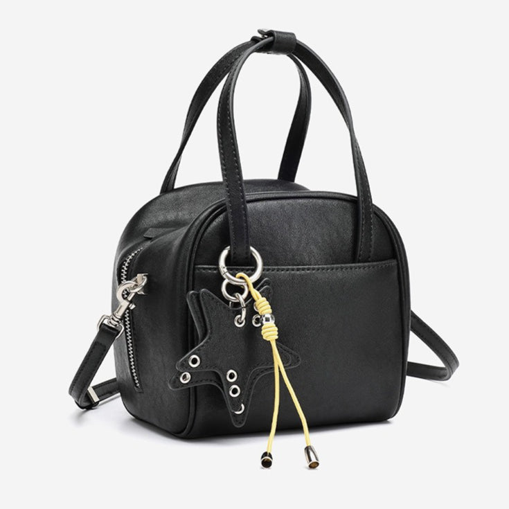 Chic Petite Genuine Leather Mini Boston Clutch Bag with Playful Star Charm