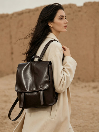 Vintage Casual Genuine Leather Flap Backpack