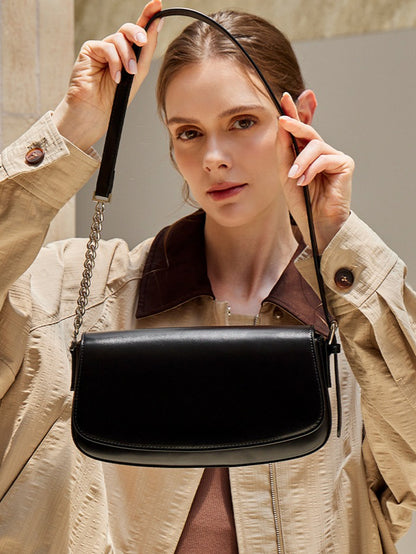 Minimalist Vintage Genuine Leather Baguette Saddle Bag