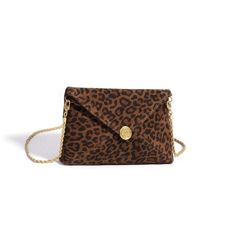 Retro Suede Genuine Leather Leopard Envelope Clutch Bag