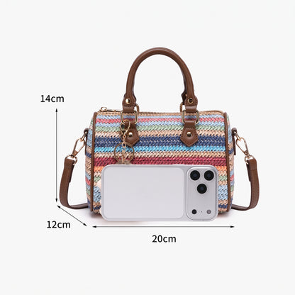 Romantic Striped Woven Vegan Eco‑Leather Mini Boston Clutch Bag