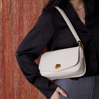 The Washed Genuine Leather Turn-Lock Flap Shoulder Crossbody Bag