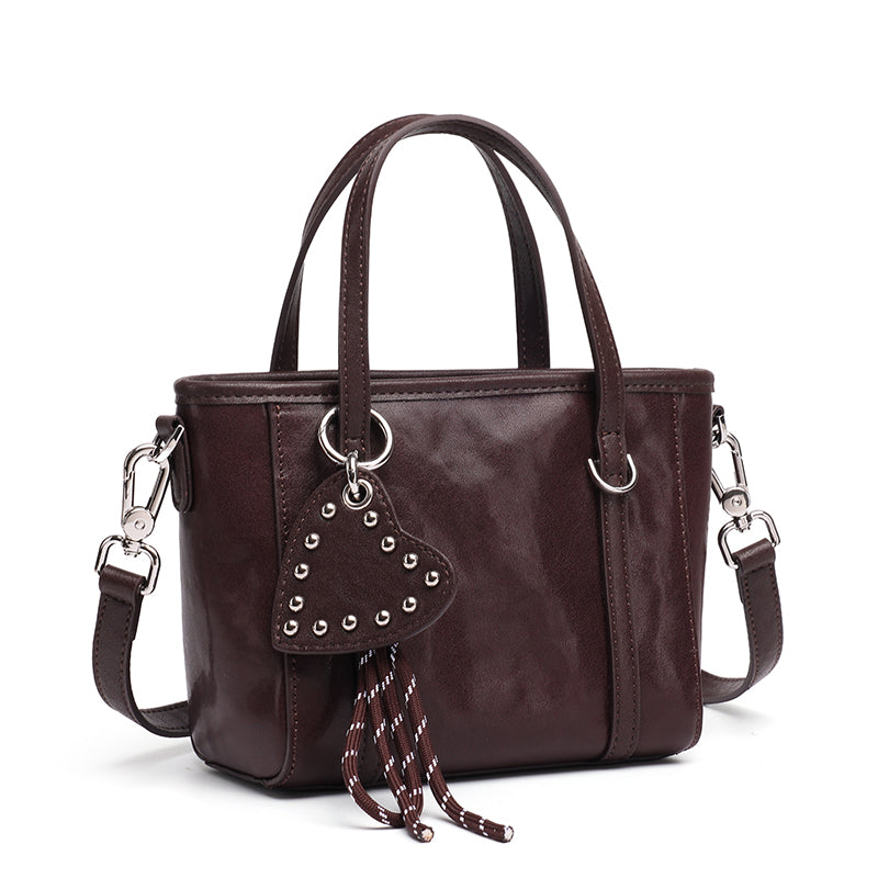 Mini tote a tracolla in vera pelle scolpita con distintivo cuore