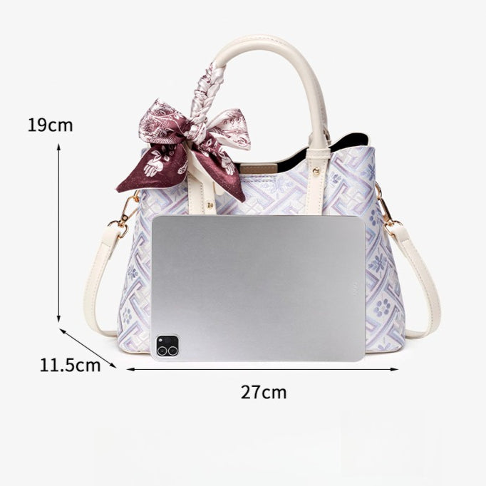 Oriental Brocade Motif Vegan Eco-Leather Mini Tote Clutch Bag