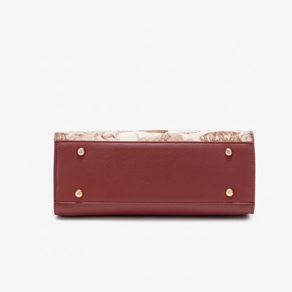 Borsa pochette elegante con fiori, ecopelle vegana e charm rotondo in metallo