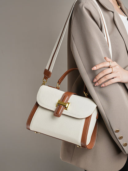 Borsa a tracolla strutturata con manico superiore in pelle minimalista di lusso da donna