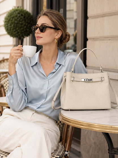 Sleek Genuine Leather Satchel Clutch Bag