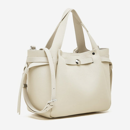 The Pebbled Genuine Leather Mini Bucket Tote Bag with Turn-Lock Closure