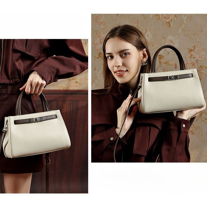 Textured Genuine Leather Kelly Satchel Elegant Crossbody Bag