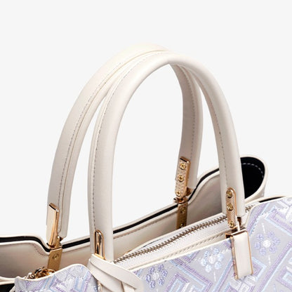 Classic Brocade Vegan Eco-Leather Mini Tote Clutch Bag with Hollow Charm