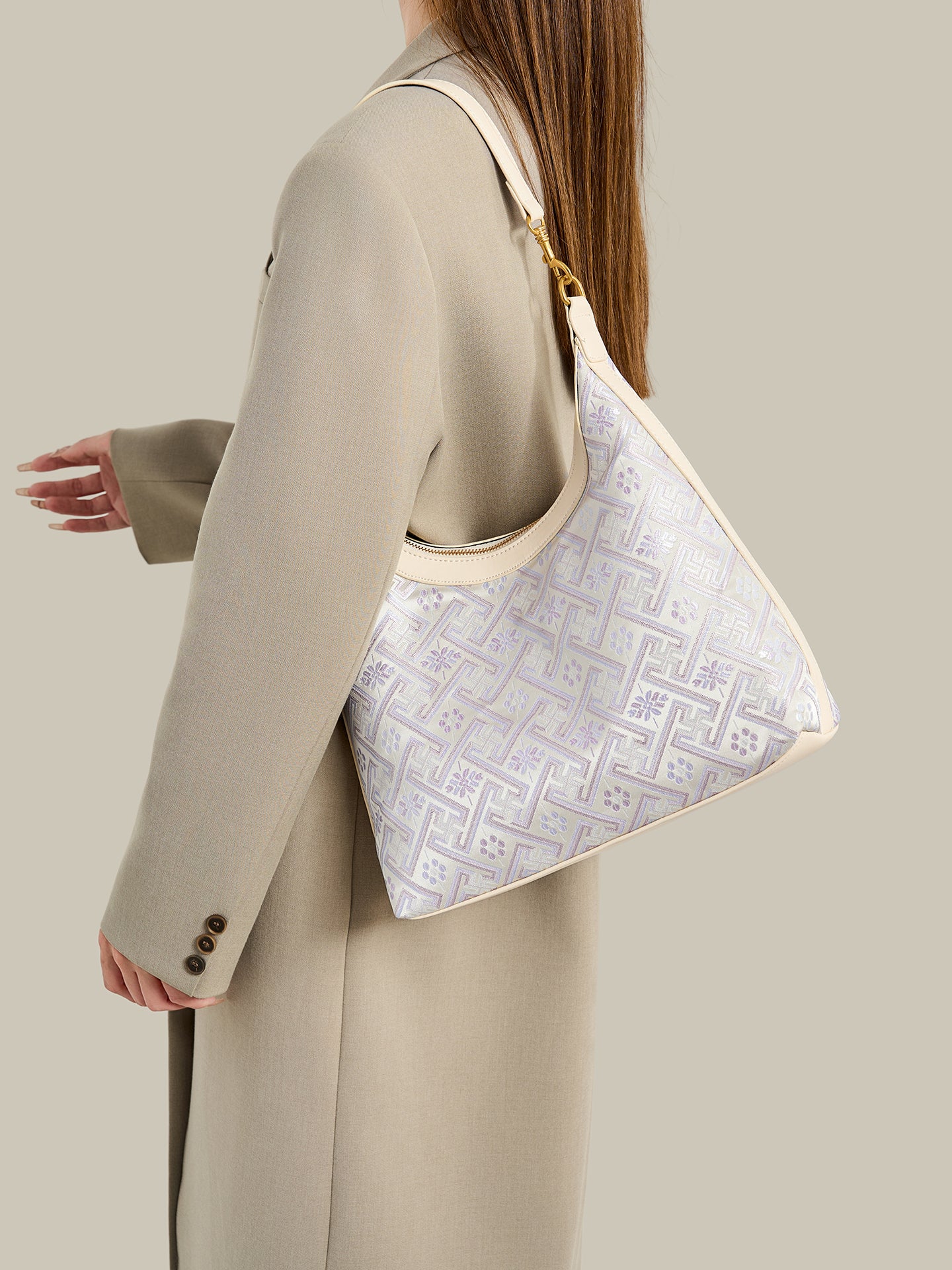 Elegant Brocade Pattern Vegan Eco-Leather Hobo Shoulder Bag