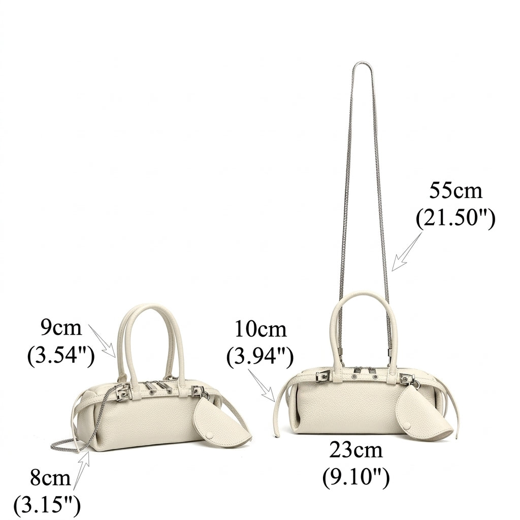 Refined Genuine Leather Petite Boston Clutch Bag with Mini Pouch
