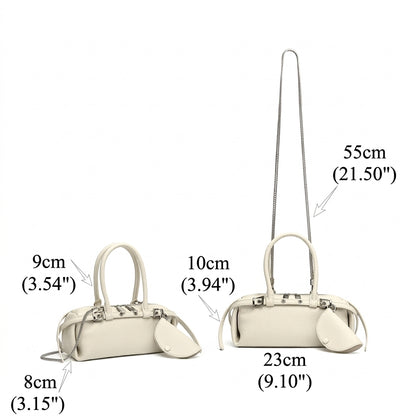 Refined Genuine Leather Petite Boston Clutch Bag with Mini Pouch