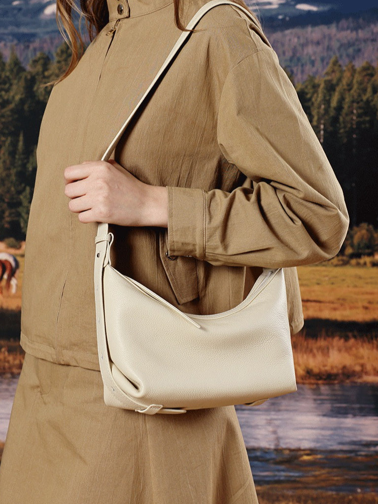 Casual Slouchy Pebbled Genuine Leather Hobo Clutch Bag