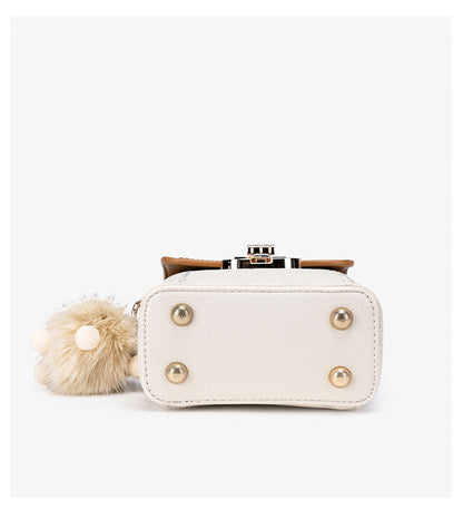 Elegant Color-Block Vegan Eco-Leather Clutch Phone Bag with Fluffy Charm