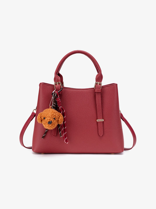 Polished Pebbled Vegan Eco-Leather Tote Clutch Bag With Teddy Charm