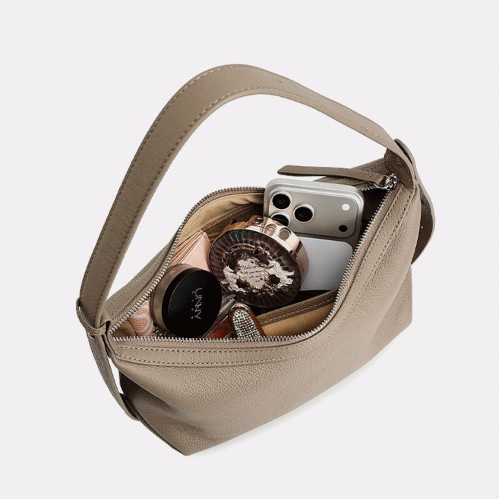 Casual Slouchy Pebbled Genuine Leather Hobo Clutch Bag