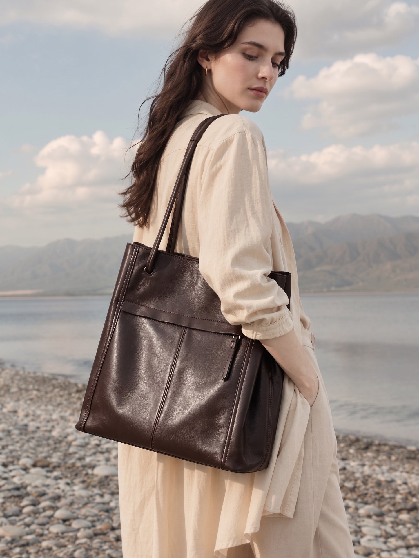 Artisanal Soft Genuine Leather Tote Clutch Bag