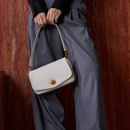 The Washed Genuine Leather Turn-Lock Flap Shoulder Crossbody Bag